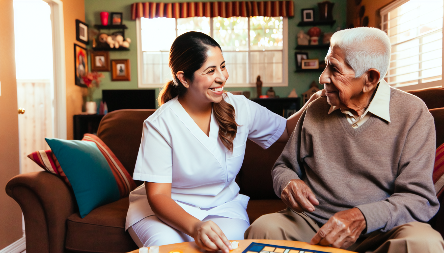 A home health aide assisting an elderly person