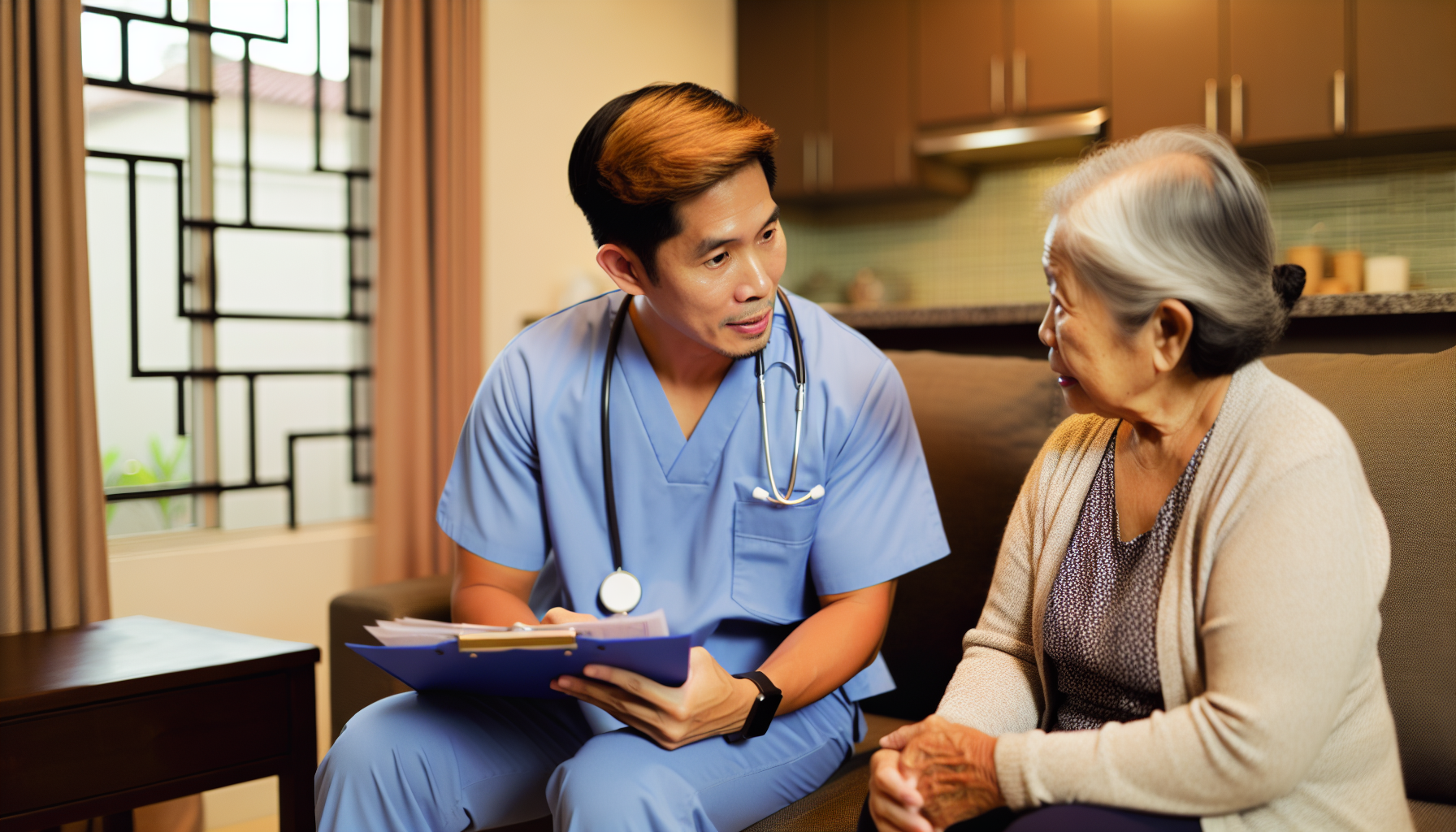 A registered nurse visiting a patient at home